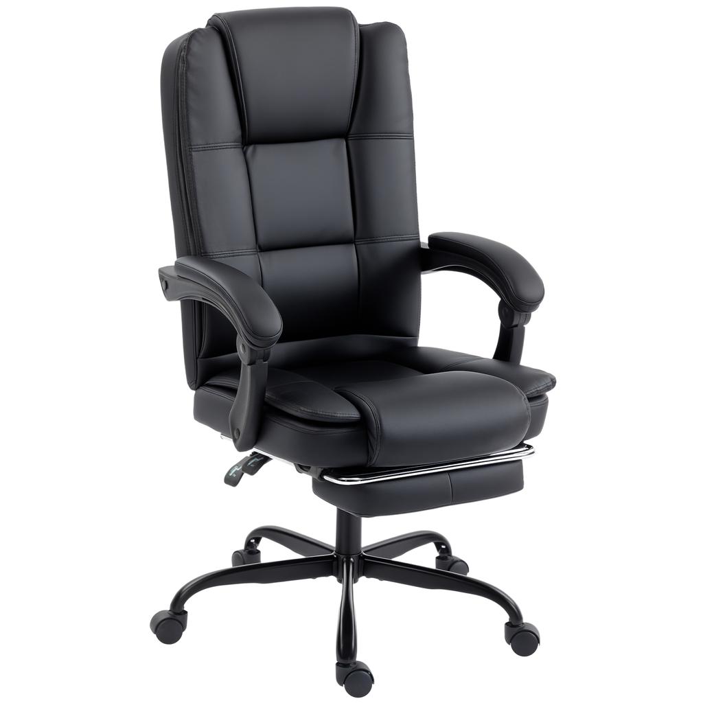 Ergonomic Office Chair Reclining Pu Office Chair With Retractable Footrest Adjustable Height Black