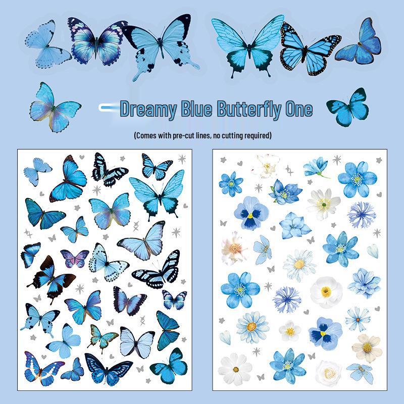 Retro Butterfly and Plant Waterproof PET Stickers - Large Ins Style for Notebooks