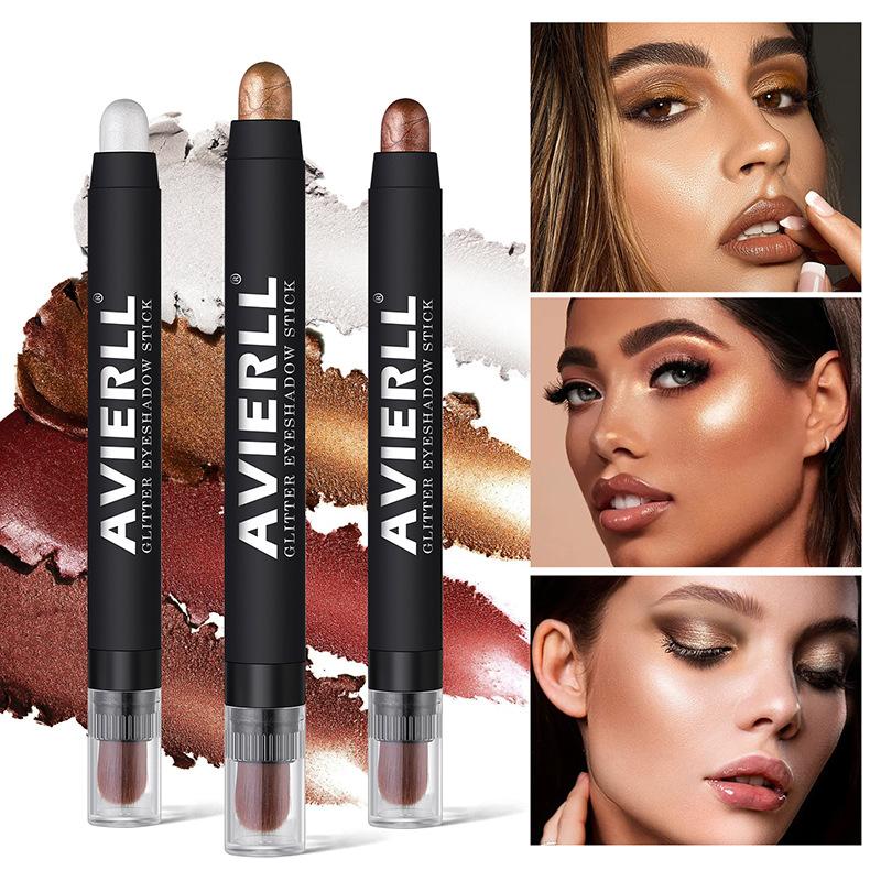 Тени-карандаш с металлическим блеском Водостойкие стойкие тени для век Кремовые карандаши для глаз цвета шампанского и коричневого Многофункциональный карандаш для теней для век Подводка для глаз с подсветкой