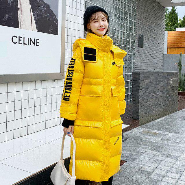 Women Long Winter Jacket Glossy Hooded Windproof Warm BIO Down Coat Oversize Cotton Padded Parkas