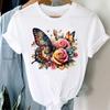 (Asian Size) Casual Tee Top Butterfly Floral Trend Short Sleeve T Shirt Fashion Women Clothing Printed O-neck Ladies Female Graphic T-shirts