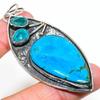 Natural Tibetan Turquoise,Tourmaline 925 Sterling Silver Pendant 3.15" O7y17
