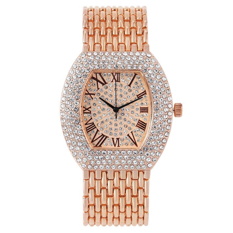 Модные женские часы с римским узором, инкрустированные бриллиантами, женские часы в форме винной бочки, женские кварцевые часы