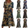 Жен. Повседневные платья Платья с принтами Летние платья С принтами Плиссированные платья-миди с круглым вырезом Классический Классический На открытом воздухе Повседневные С короткими рукавами Свободные платья