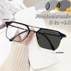 Trendy Metal Double Beam Photochromic Myopia Glasses Retro Polygonal Full Frame Near Sight Glasses Anti Blue Light Glasses