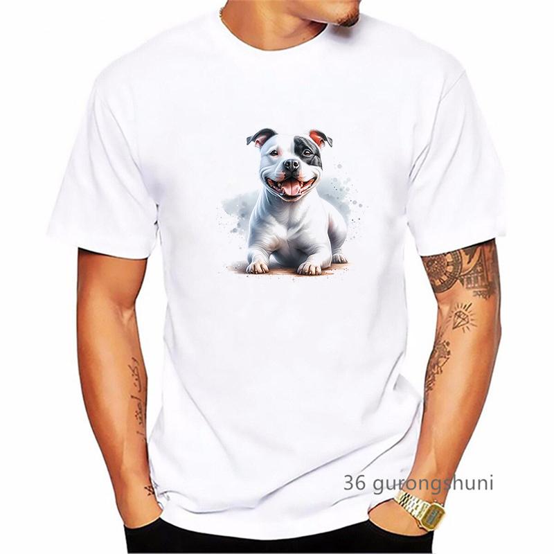 Стаффордширский бультерьер Собака Животное Принт Футболка Мужская S Одежда Летняя Мода Топы Футболка Мужская Харадзюку Рубашка