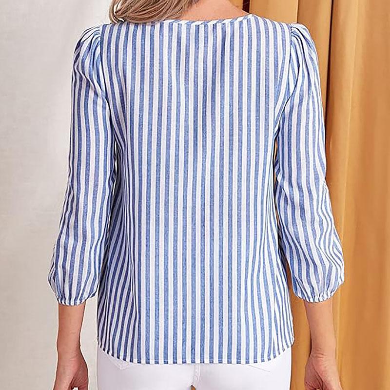 Ladies Spring Summer Half Sleeve All Match Pullover Striped Blouse Shirt Top