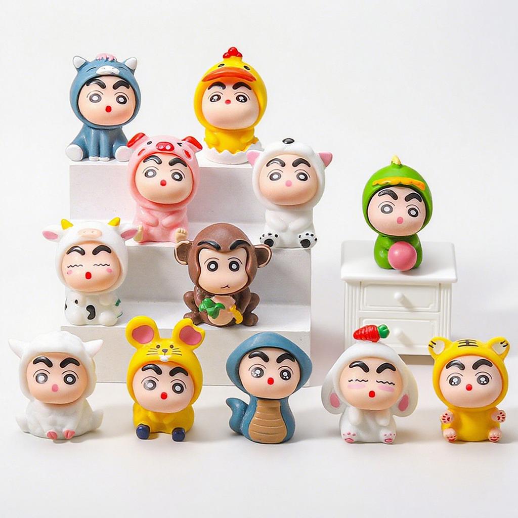12pcs/Set Animal Crayon Shin-chan Action Model Mini Figurine Toy Cartoon Cute Collectible Model Doll Fans Birthday Gifts