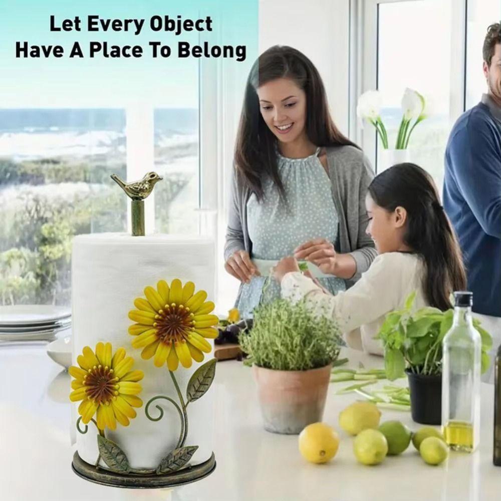 Iron Flower Shaped Tissue Holder Freestanding Paper Towel Rack  Home Decor