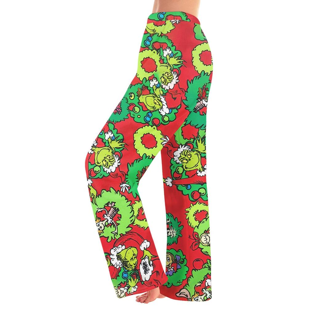 Women  Winter Pants Full Length Long Trousers Flannel Christmas Printed Pants