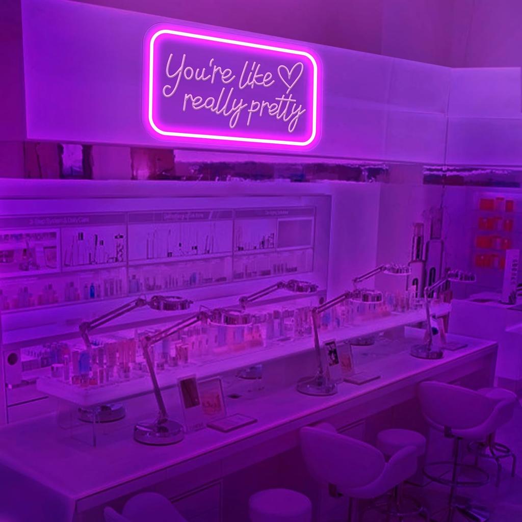 Your Like Really Pretty Neon lights for wall decoration,15.7*10.4 inch pink neon party decoration,USB Dimmable Switch LED Neon Sign for Salon