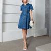 Женские летние джинсовые платья, однобортное джинсовое платье на пуговицах, платья длиной до колена с коротким рукавом и отложным воротником