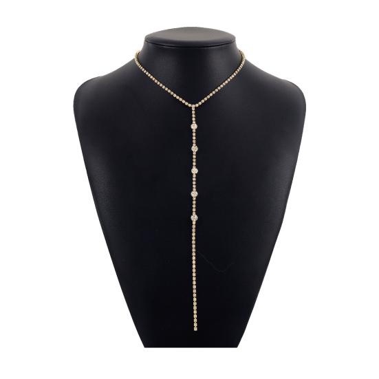 Женское ожерелье со стразами, ожерелье с кисточками, изысканное колье из нержавеющей стали, украшение на длинную шею и грудь