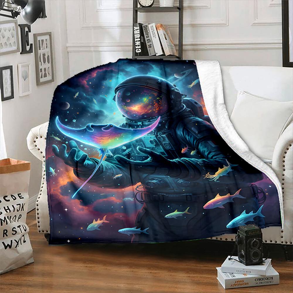 Multiple sizes Astronaut with space ray Print Blanket Warm Soft Suitable for All Seasons for Home Sofa Travel Camping Picnics RV