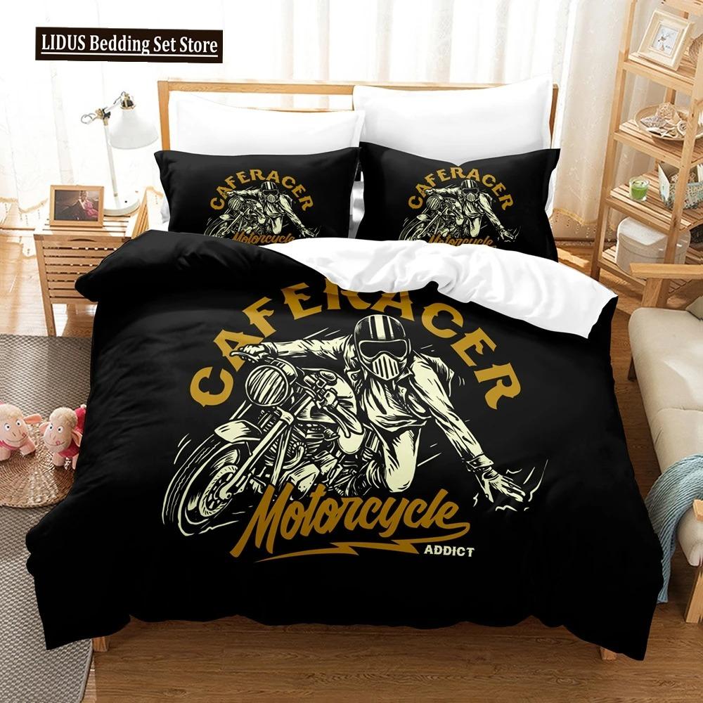 Motorcycle Duvet Cover Set Dirt Bike Extreme Sports Theme For Boy Girl Motocross Racer Polyester Bedding Set King Queen Size