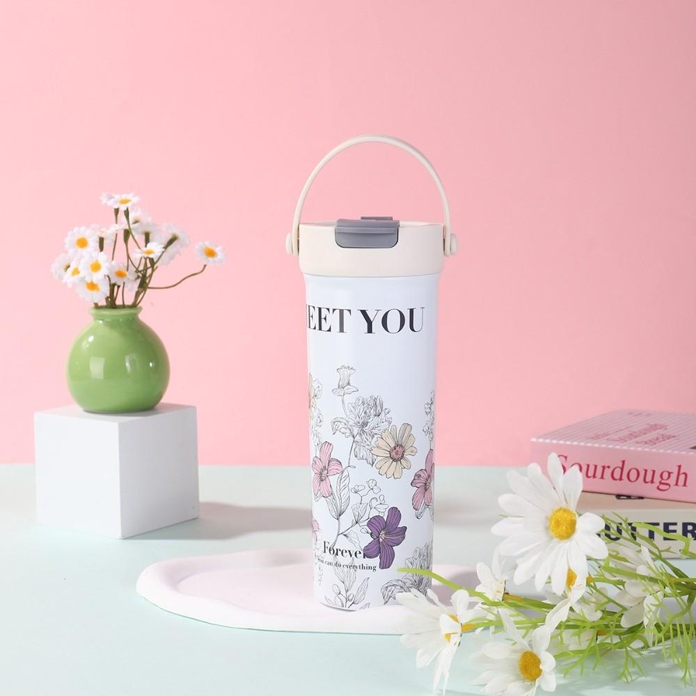 Непротекающая мультяшная термокружка из нержавеющей стали 316, кофейная кружка, портарная чашка с соломинкой