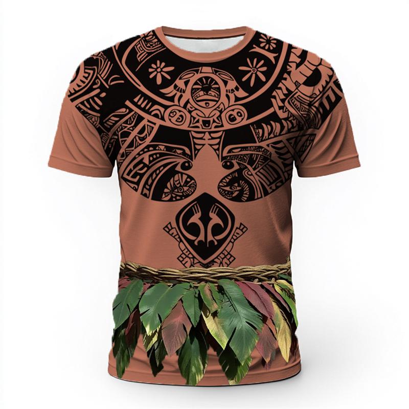 Retro Tribal Style Men's 3D Printed T-shirt Summer Casual Totem Leaf Short Sleeved Top Loose and Comfortable Retro Streetwear