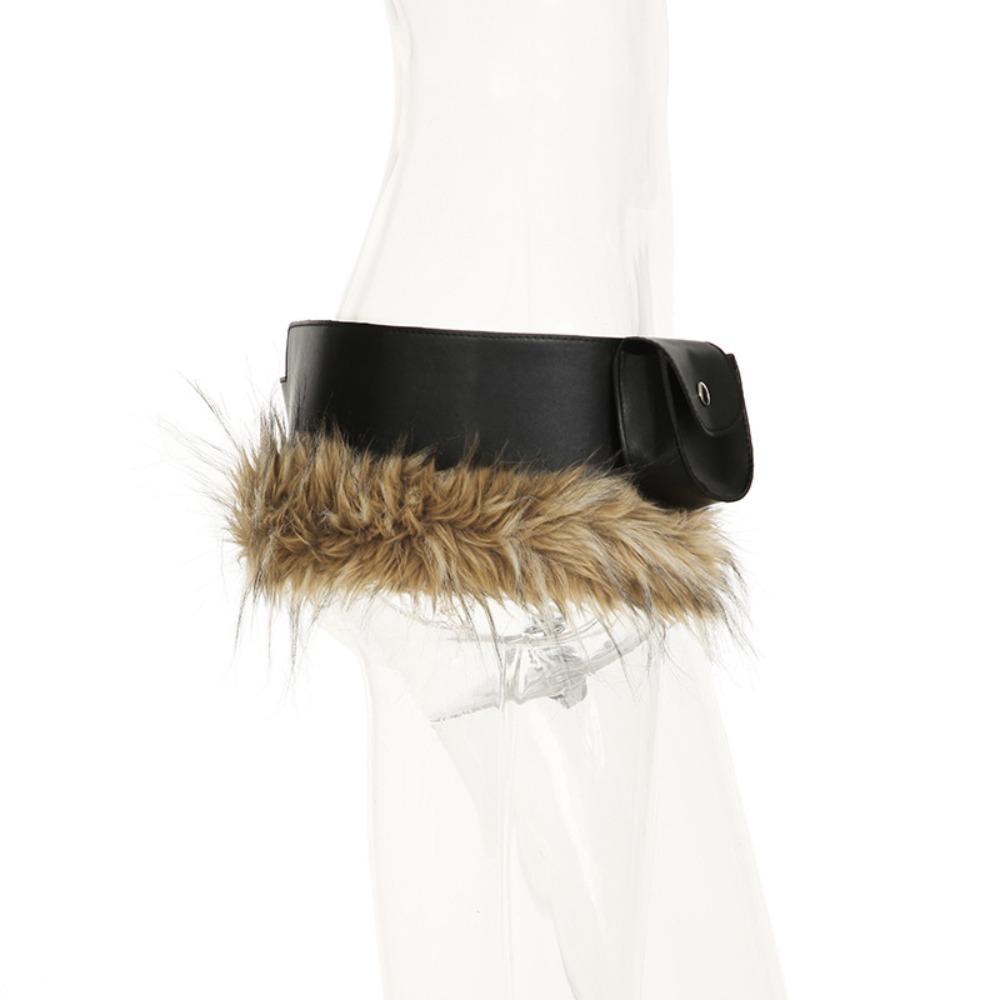 Джинсовый декор Хип-хоп ремень Винтажная ПУ поясная сумка Модный мех с кисточками Поясная лента Уличная одежда