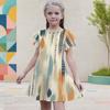 Girls Round Neck Flutter Sleeve A Line Flared Geometric Printed Dress