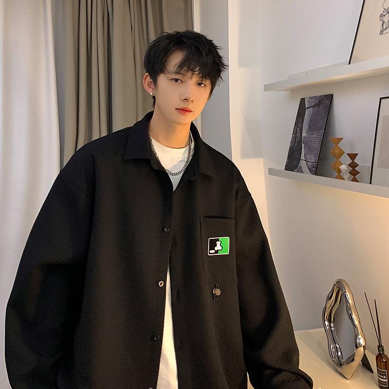 Autumn Waffle Long Sleeve Shirt Men's Teen Casual Shirt Men's Top Shirt Jacket