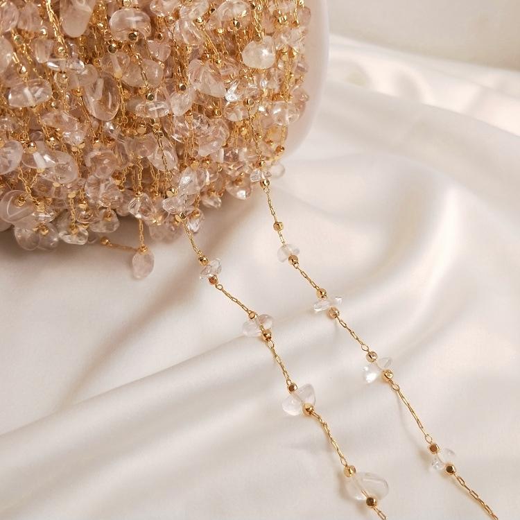 14K Gold-plated Irregular Natural Strawberry Quartz Citrine Moonstone Handmade Loose Chain for DIY Bracelet Necklace Material