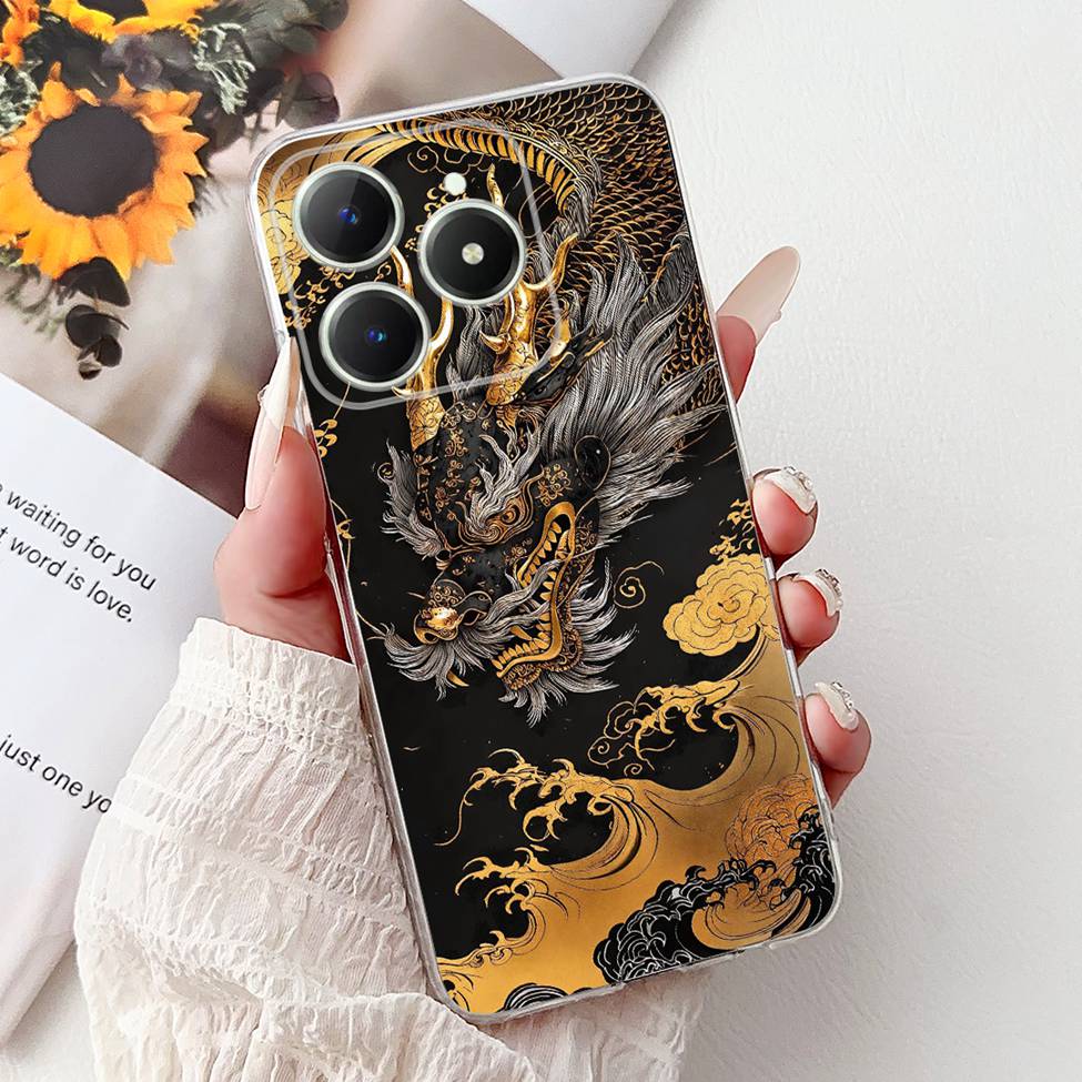 Прозрачный чехол 4G для Realme Note 60 RMX3933 Роскошный с бабочкой, цветами любви, крутым львом, нарисованный чехол для телефона для Realme Note 60X RMX3938