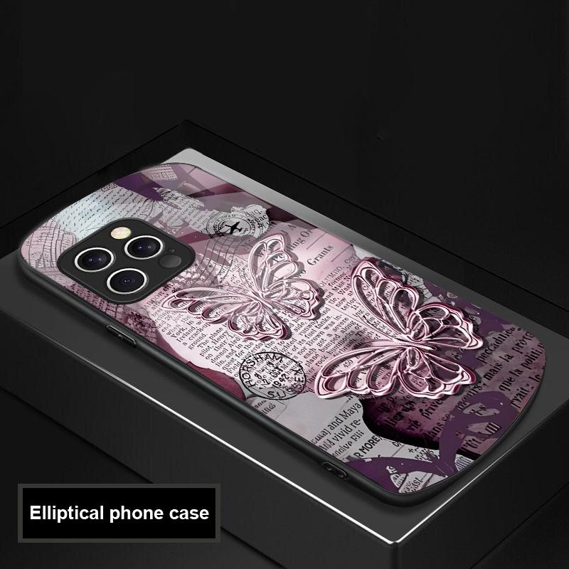 Винтажная бабочка для iPhone 16 Pro Max 15 Pro 14 13 12 Mini 11 XS Max XR 7 8 Plus SE 2022 Эллиптический стеклянный чехол для телефона