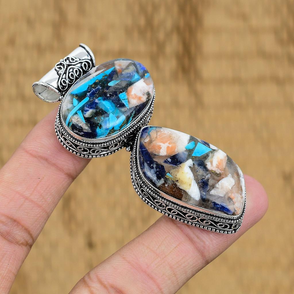 925 Silver Natural Copper Multi Turquoise Trendy Vintage Mother Pendant Jewelry