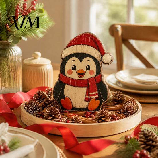 Christmas Theme Room Decor Wooden Table Decorations, Santa Claus Snowman Reindeer Desktop Ornaments, Festive Home Office Accents Distressed