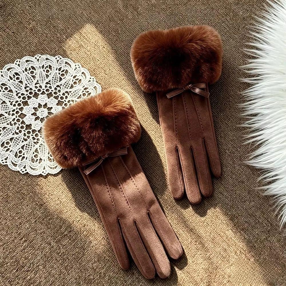 Touch-screen Suede Gloves Faux Fur Plush Driving Gloves Fashion Winter Women Gloves Outdoor