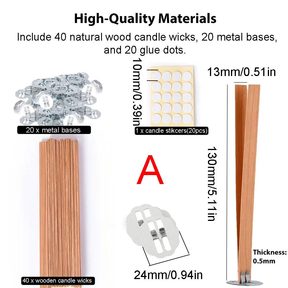 80PCS Candle Making Kit Candle Wicks with Bases A Sheet Nano Dots Glue Luxury Candle Wooded Wicks Scented Accessories DIY Gifts