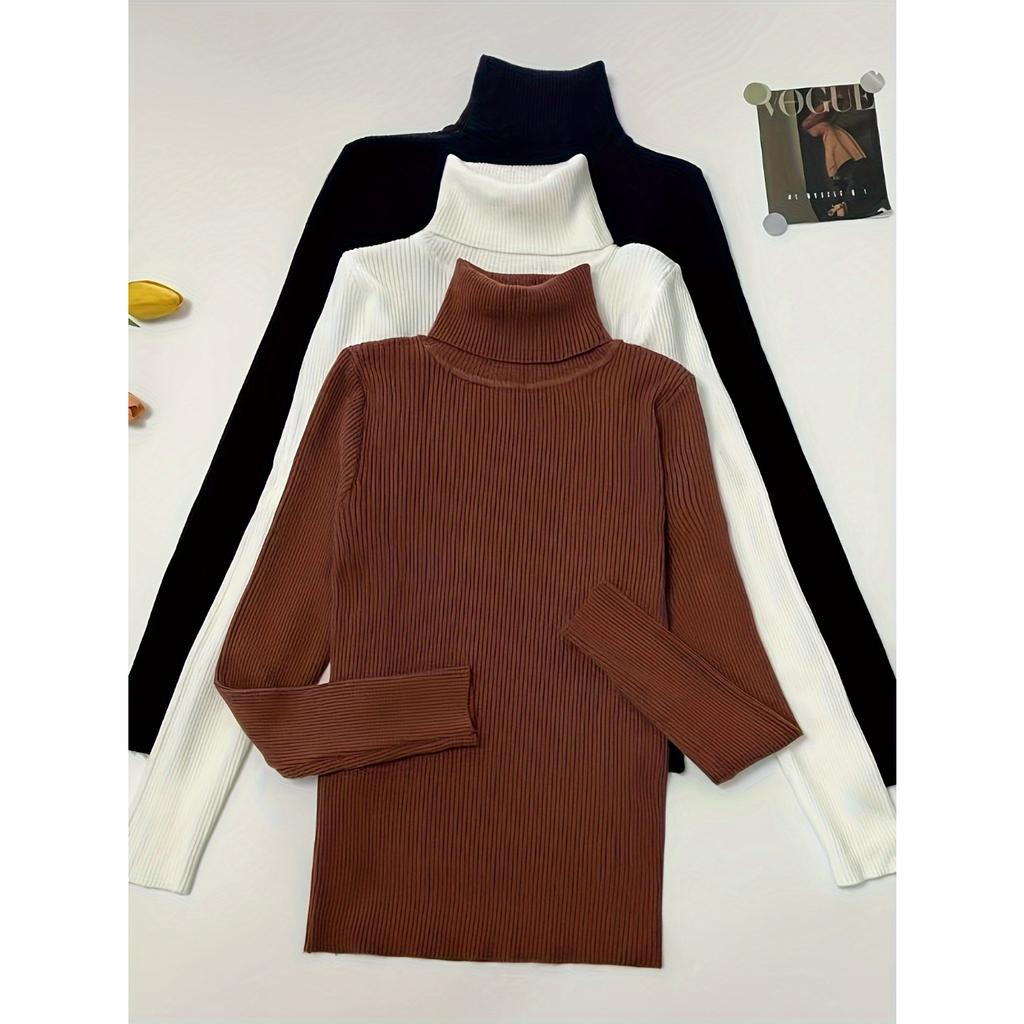 Водолазка, набор из 3 вязаных свитеров, повседневный однотонный свитер с длинным рукавом для осени и зимы, женская одежда