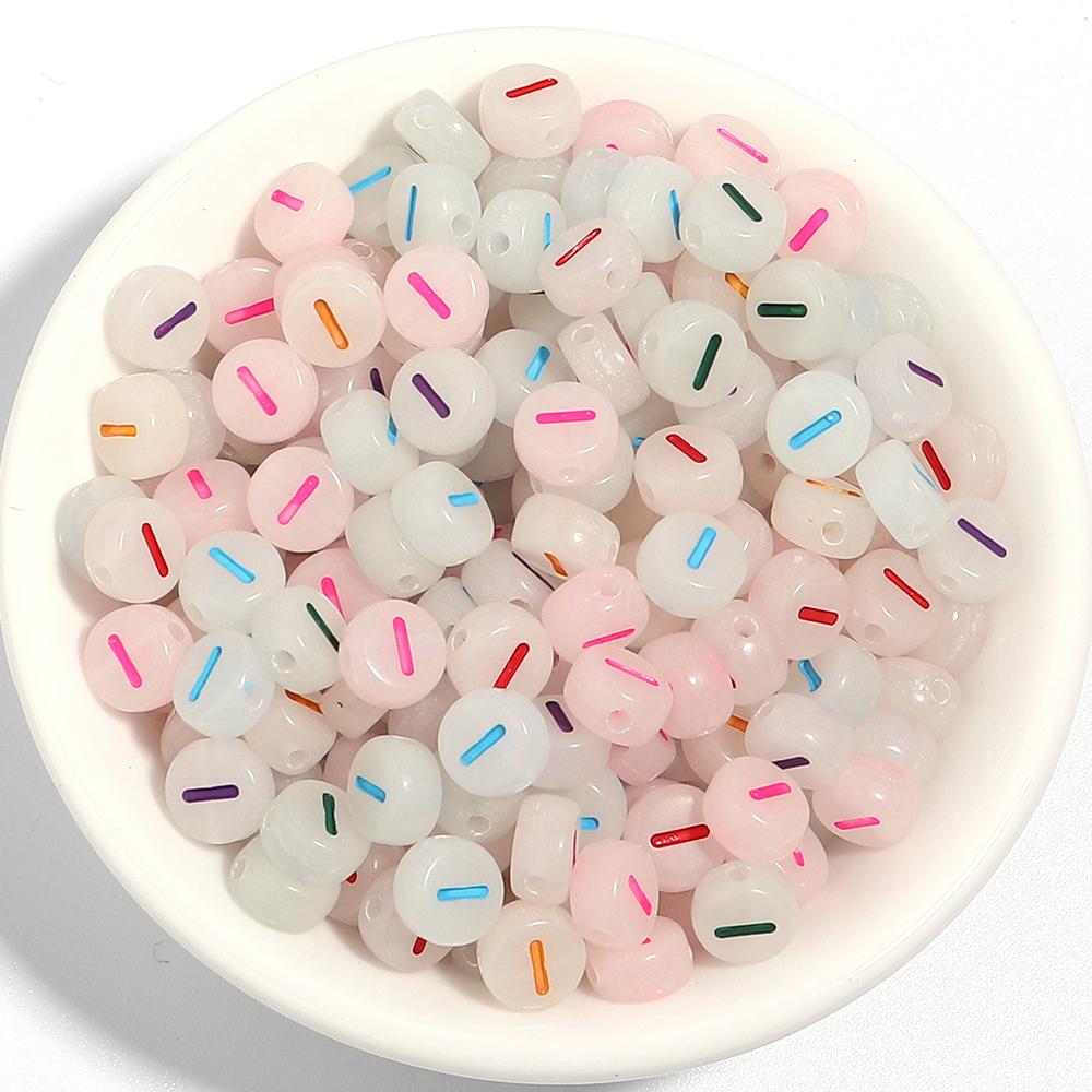 100Pcs/Lot 7mm Acrylic Luminous Beads Translucent Colorful Letter A-Z Flat Round Beads Diy Fashion Bracelet Necklace Jewelry