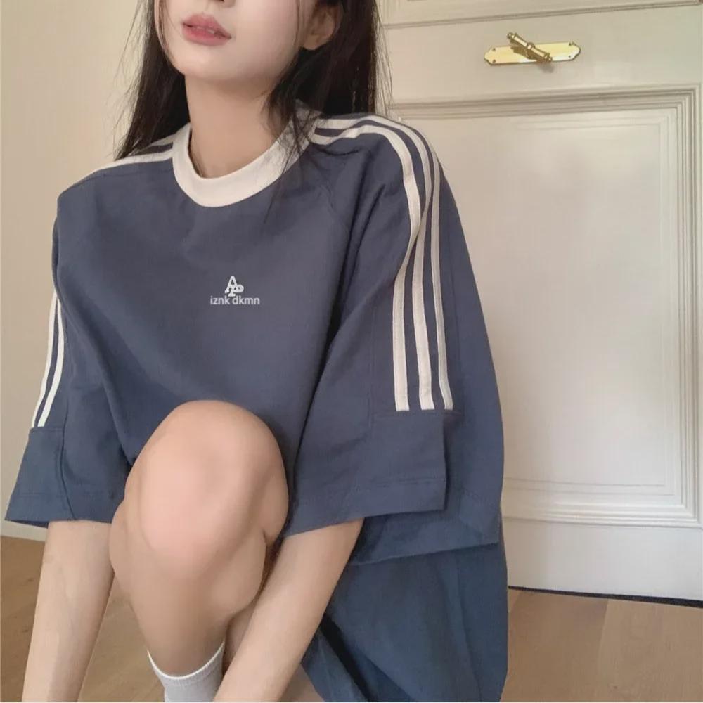 Унисекс футболка с коротким рукавом в ретро-полоску - Свободный крой, круглый вырез, повседневный стиль для весны/лета.