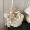 Solid Color Crochet Tote Handbag Summer Beach Scarf Decor Fashion Women's Mesh Woven Shoulder Bags Large Capacity Knitting Underarm Bag CLE