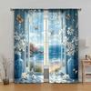 2 шт., Занавеска Морской пейзаж и белые цветы Бабочки Ткань, Без электричества Универсальная для праздника Семейной вечеринки