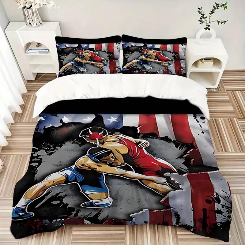 3pcs Anime Wrestling Fight Scene Comforter Set with One Quilt Cover and Two Pillowcases (No Core) - Home Decor, Holiday Gift, Polyester Fabric, Anime
