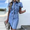 Fashion Denim Dress Women Slim Turn-down Collar Short Sleeve Single Breasted Dresses Female 2025 Spring High Street Dress Lady