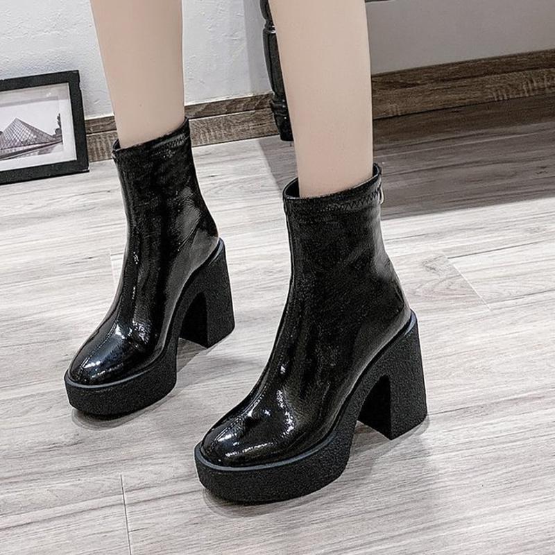 Женские ботильоны на платформе, кожаные модные туфли на высоком каблуке, 2025, трендовые дизайнерские классические массивные новые туфли-лодочки в готическом стиле, зимние ботинки Mujer