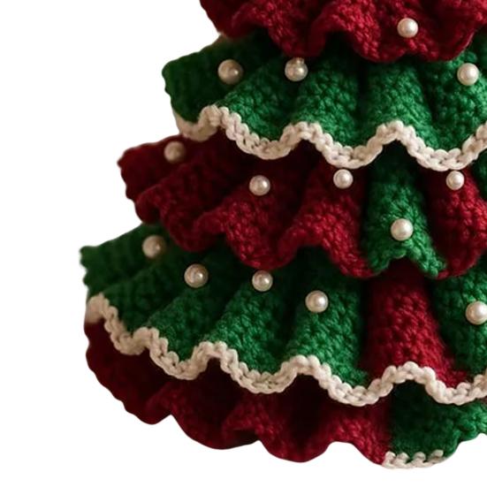 Handmade Crochet Christmas Tree DIY Crochet Christmas Tree Kit with Bow Faux Pearl Decor Holiday Craft Starter Set for Beginners