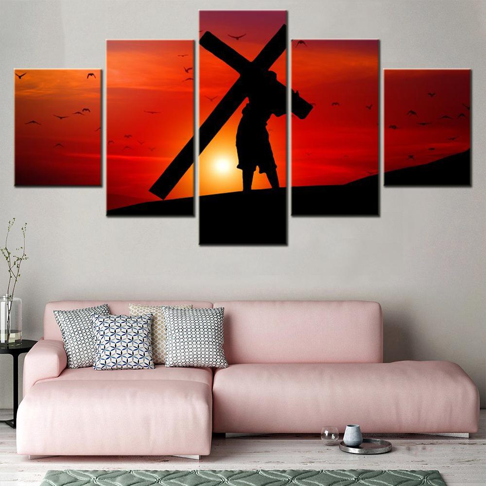 5 Pieces Canvas Wall Arts Riligion Poster Painting Photography Jesus Cross Wallpape Home Decor Living Room Picture Print Artwork