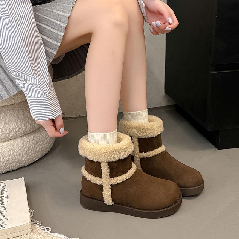 Women's One Foot Stirrup Fashion Lightweight Soft Sole Winter Warm Fur One Snow Boots Padded Lined Non-slip Casual Sports Cotton Boots