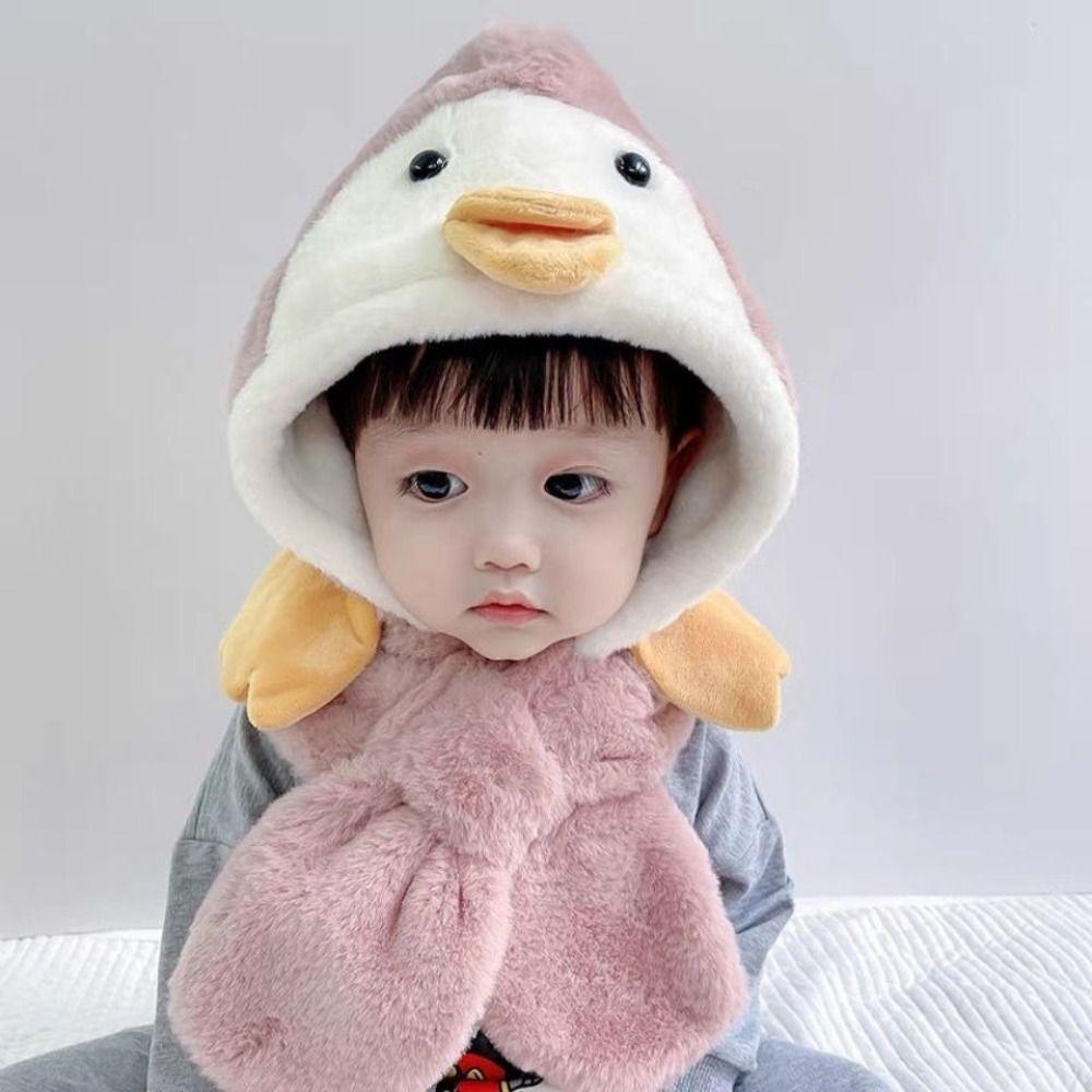 Xmas Antlers/Yellow Duck Baby Hat With Scarf Plush Earflap Hood Warm Ear Protect Cap Autumn Winter