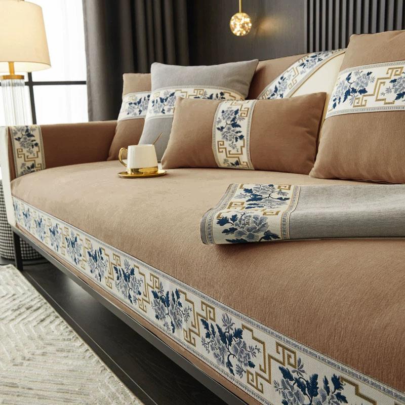 Толстые чехлы для диванов в китайском стиле, однотонные синельные противоскользящие подушки для дивана, диваны для гостиной, универсальное кресло, чехол, коврик для полотенец