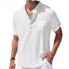 Летняя мужская футболка с воротником-стойкой и пряжкой, полукардиган из хлопка и льна с коротким рукавом, простая спортивная повседневная рубашка с коротким рукавом