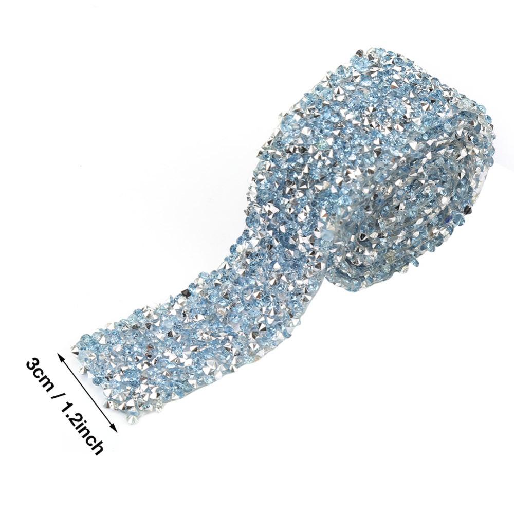 1pcs 1 Yard Length Crystal Rhinestone Ribbon 30mm Width Sparkle Crystal Rhinestone Mesh Ribbon Self-Adhesive Ribbon