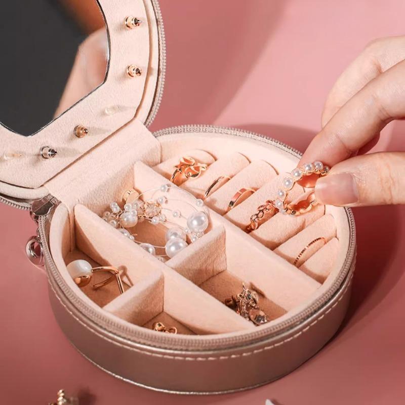Изысканная кожаная шкатулка для украшений, дорожная портативная шкатулка для ожерелий и колец, розовый многофункциональный органайзер для женщин, упаковка