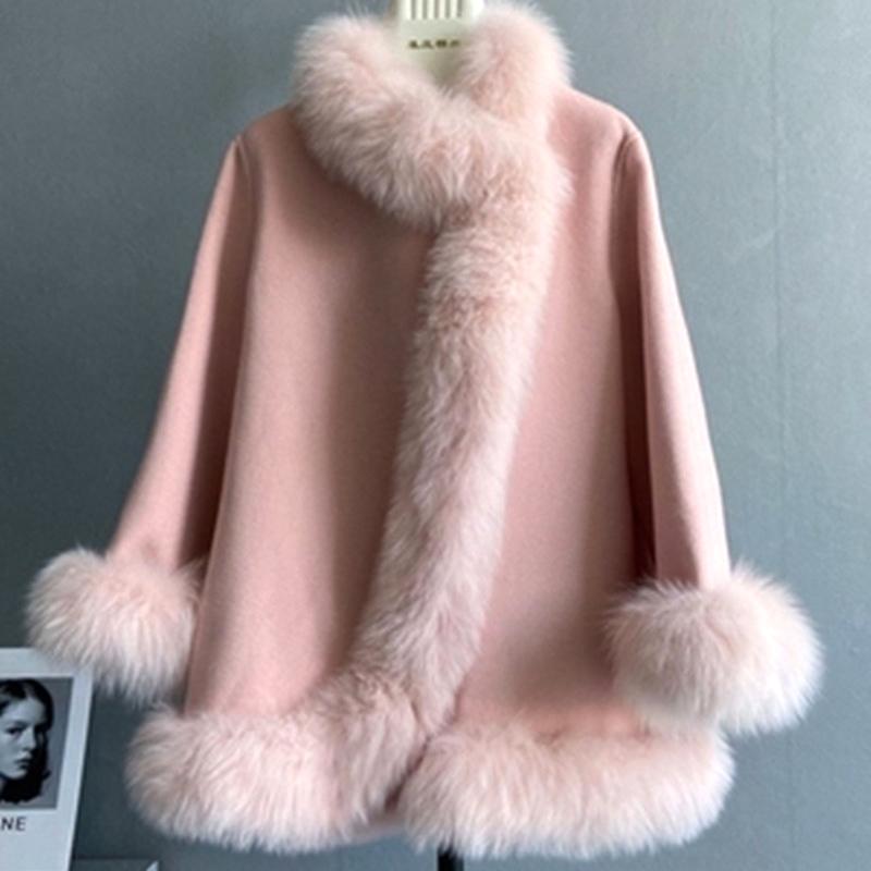 Зимнее теплое модное пончо, каппа, женское свободное пальто из искусственного лисьего меха с рукавами «летучая мышь», искусственный кашемир