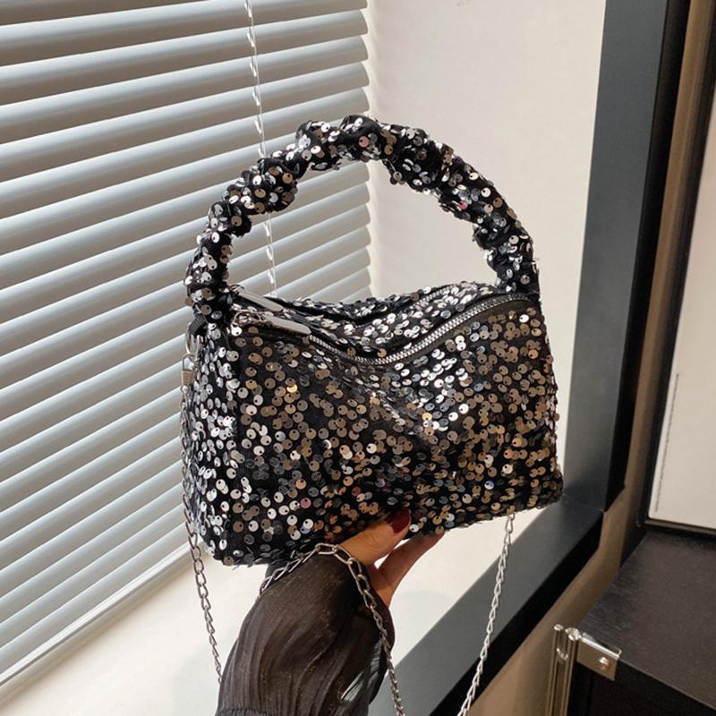 Летняя блестящая сумка кроссбоди с пайетками Простая сумка на плечо с цепочкой однотонного цвета в стиле INS Сумка под мышку Кошелек для телефона Вечерние клатчи Сумка CLE