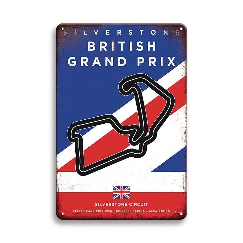 Металлический Плакат Гоночный Трек F1 Конкуренция Винтаж Оловянный Знак Ретро Железная Пластина Бар Клуб Человек Пещера Домашнее Украшение Стены Художественные Наклейки